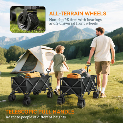 Folding Outdoor Garden Trolley Cart with Handle and Wheels - Black