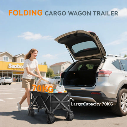 Folding Outdoor Garden Trolley Cart with Handle and Wheels - Black