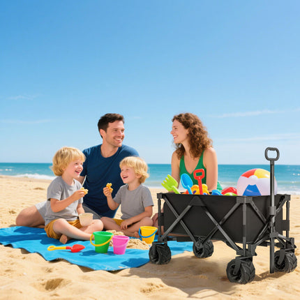 Folding Outdoor Garden Trolley Cart with Handle and Wheels - Black