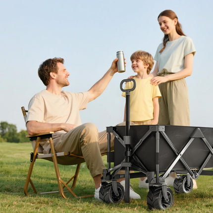 Folding Outdoor Garden Trolley Cart with Handle and Wheels - Black