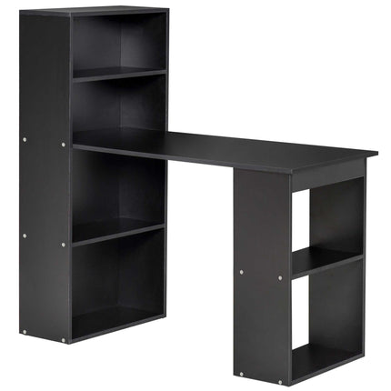 120cm Modern Computer Desk with 6 Shelves Bookshelf Workstation Writing Table - Black