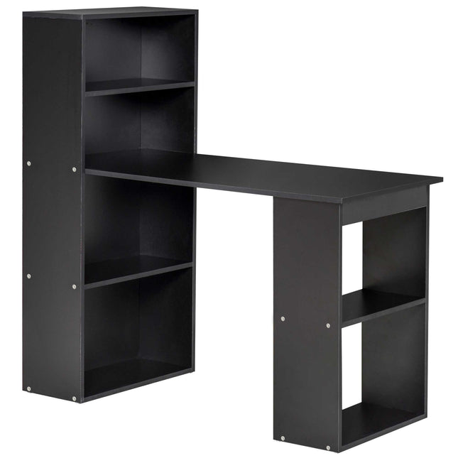 120cm Modern Computer Desk with 6 Shelves Bookshelf Workstation Writing Table - Black