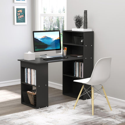 120cm Modern Computer Desk with 6 Shelves Bookshelf Workstation Writing Table - Black