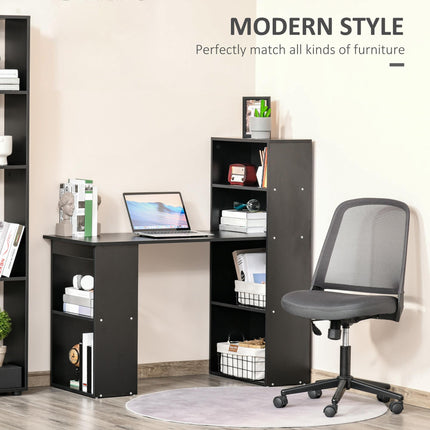 120cm Modern Computer Desk with 6 Shelves Bookshelf Workstation Writing Table - Black