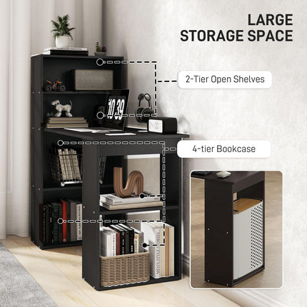 120cm Modern Computer Desk with 6 Shelves Bookshelf Workstation Writing Table - Black
