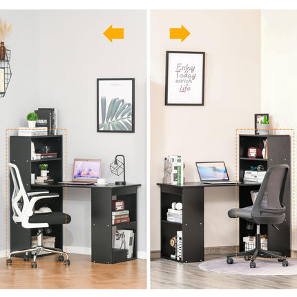 120cm Modern Computer Desk with 6 Shelves Bookshelf Workstation Writing Table - Black