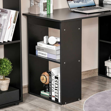 120cm Modern Computer Desk with 6 Shelves Bookshelf Workstation Writing Table - Black
