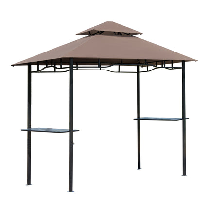 8 ft Double-Tier BBQ Gazebo Grill Canopy with Shelves and Bottle Opener - Coffee