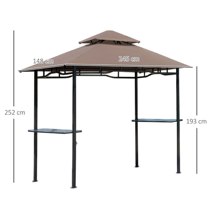 8 ft Double-Tier BBQ Gazebo Grill Canopy with Shelves and Bottle Opener - Coffee