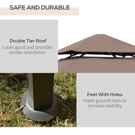8 ft Double-Tier BBQ Gazebo Grill Canopy with Shelves and Bottle Opener - Coffee
