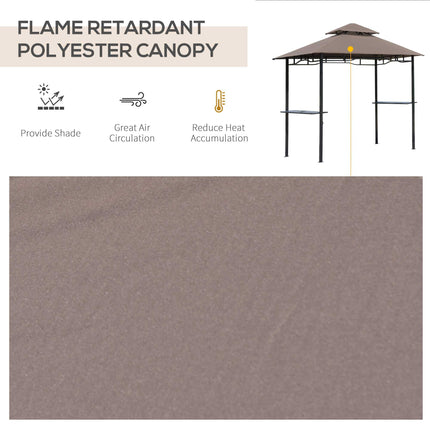 8 ft Double-Tier BBQ Gazebo Grill Canopy with Shelves and Bottle Opener - Coffee