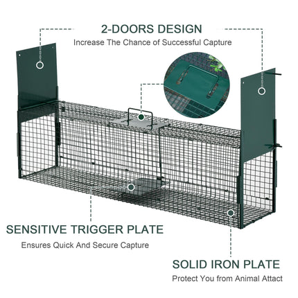 2-Door Humane Live Animal Trap for Small Animals Rat Mink Rabbit Raccoon Gopher Squirrel - Dark Green