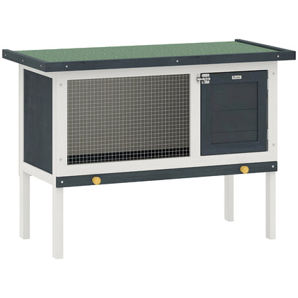 Wooden Rabbit Hutch Small Animal Cage with Lockable Door and Dropping Tray Asphalt Roof - Black