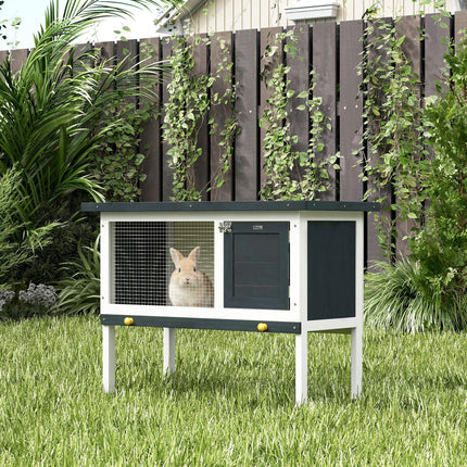 Wooden Rabbit Hutch Small Animal Cage with Lockable Door and Dropping Tray Asphalt Roof - Black