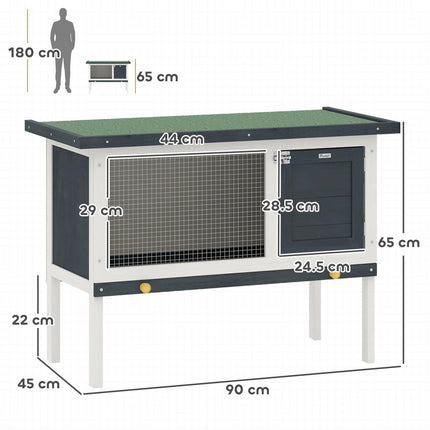 Wooden Rabbit Hutch Small Animal Cage with Lockable Door and Dropping Tray Asphalt Roof - Black