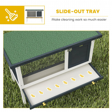 Wooden Rabbit Hutch Small Animal Cage with Lockable Door and Dropping Tray Asphalt Roof - Black