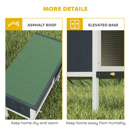 Wooden Rabbit Hutch Small Animal Cage with Lockable Door and Dropping Tray Asphalt Roof - Black