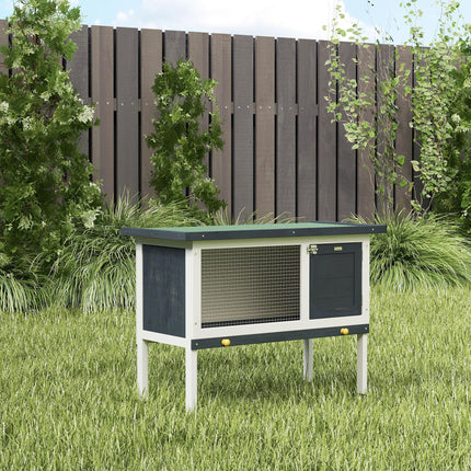 Wooden Rabbit Hutch Small Animal Cage with Lockable Door and Dropping Tray Asphalt Roof - Black