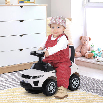 3-in-1 Toddler Ride On Car Foot-to-Floor Slider with Horn & Storage - White
