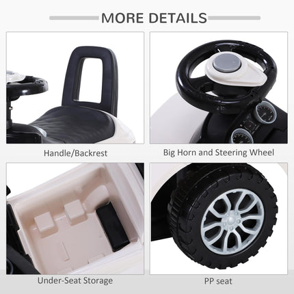 3-in-1 Toddler Ride On Car Foot-to-Floor Slider with Horn & Storage - White