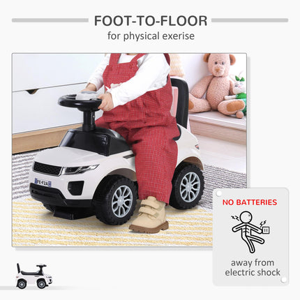 3-in-1 Toddler Ride On Car Foot-to-Floor Slider with Horn & Storage - White