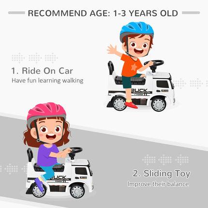 3-in-1 Toddler Ride On Car Foot-to-Floor Slider with Horn & Storage - White