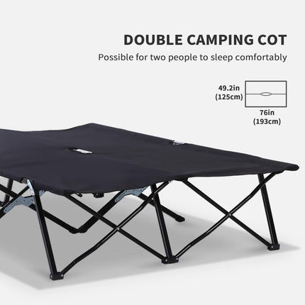 Lightweight Double Camping Cot Bed for Outdoor Comfort - Black