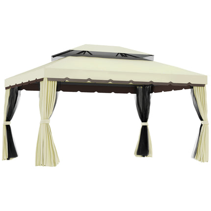 3 x 4 Metre Aluminium Gazebo with Curtains and Mosquito Nets - Cream White