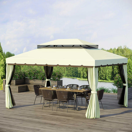 3 x 4 Metre Aluminium Gazebo with Curtains and Mosquito Nets - Cream White