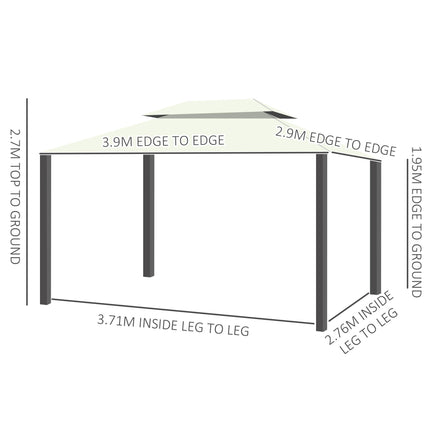 3 x 4 Metre Aluminium Gazebo with Curtains and Mosquito Nets - Cream White