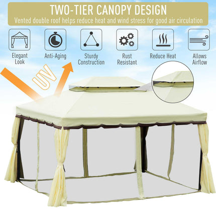 3 x 4 Metre Aluminium Gazebo with Curtains and Mosquito Nets - Cream White