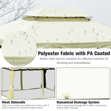 3 x 4 Metre Aluminium Gazebo with Curtains and Mosquito Nets - Cream White