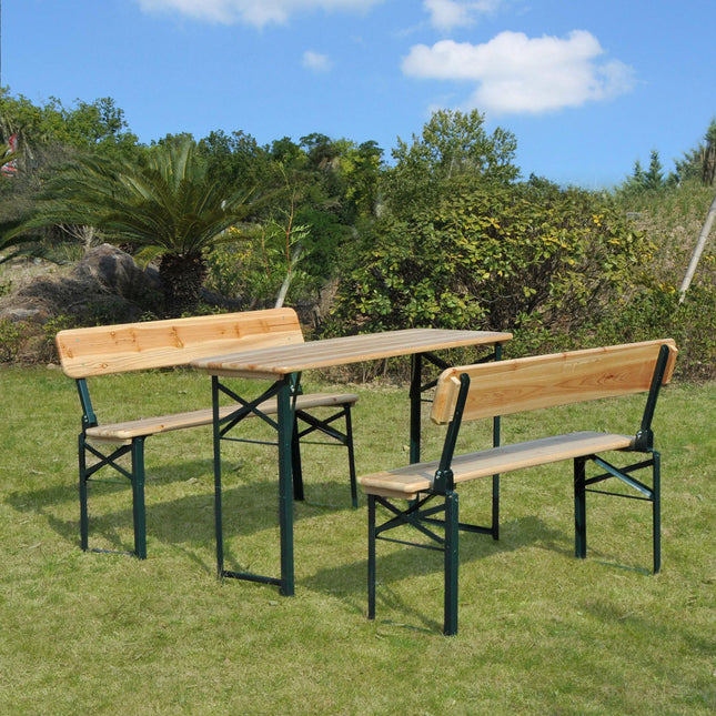 3 Piece Wooden Folding Picnic Table and Bench Set with Backrests - Dark Green
