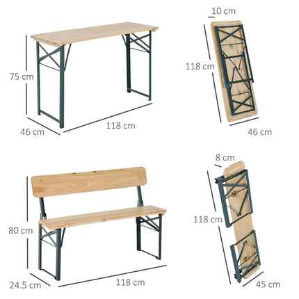 3 Piece Wooden Folding Picnic Table and Bench Set with Backrests - Dark Green