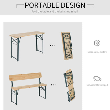 3 Piece Wooden Folding Picnic Table and Bench Set with Backrests - Dark Green