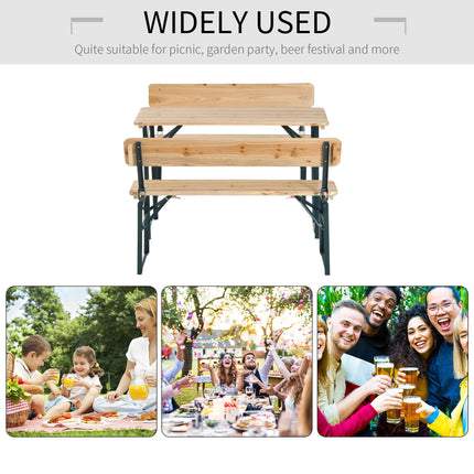 3 Piece Wooden Folding Picnic Table and Bench Set with Backrests - Dark Green