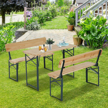 3 Piece Wooden Folding Picnic Table and Bench Set with Backrests - Dark Green