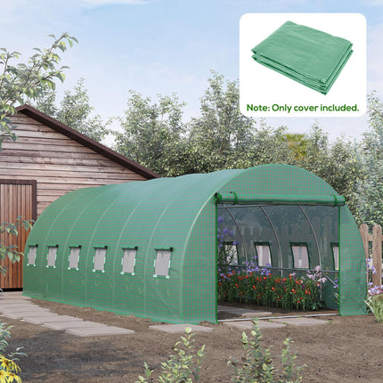 6 x 3 x 2m Tunnel Walk-in Greenhouse Replacement Cover with Roll-up Windows and Door - Green