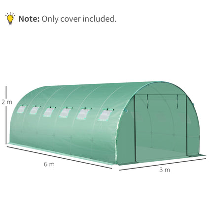 6 x 3 x 2m Tunnel Walk-in Greenhouse Replacement Cover with Roll-up Windows and Door - Green