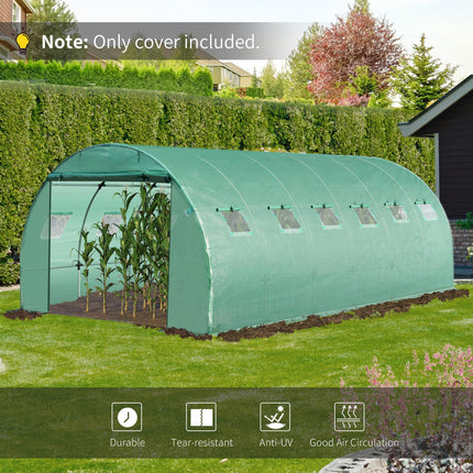 6 x 3 x 2m Tunnel Walk-in Greenhouse Replacement Cover with Roll-up Windows and Door - Green