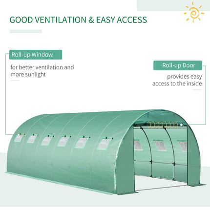 6 x 3 x 2m Tunnel Walk-in Greenhouse Replacement Cover with Roll-up Windows and Door - Green