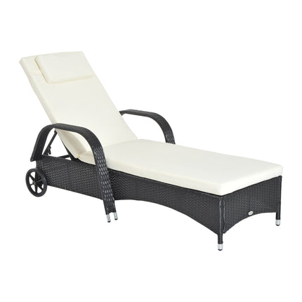 Garden Rattan Single Sun Lounger Reclining Patio Chair with Adjustable Headrest - Black