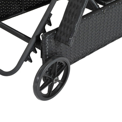 Garden Rattan Single Sun Lounger Reclining Patio Chair with Adjustable Headrest - Black