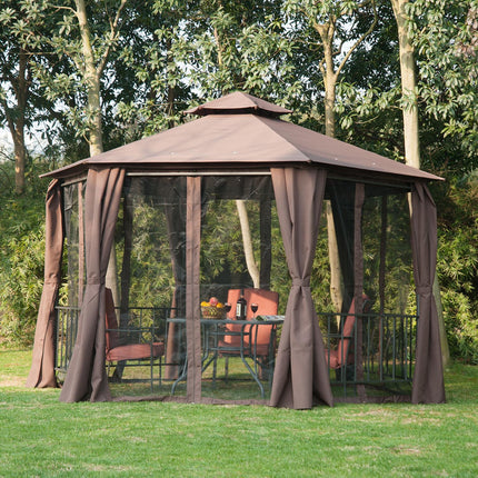 3 x 3(m) Hexagon Gazebo Patio Canopy Party Tent Outdoor Garden Shelter w/ 2 Tier