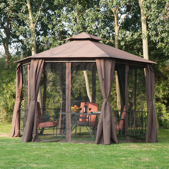 3 x 3(m) Hexagon Gazebo Patio Canopy Party Tent Outdoor Garden Shelter w/ 2 Tier