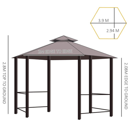 3 x 3(m) Hexagon Gazebo Patio Canopy Party Tent Outdoor Garden Shelter w/ 2 Tier