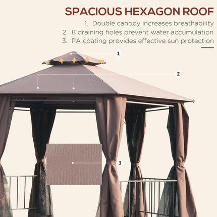 3 x 3(m) Hexagon Gazebo Patio Canopy Party Tent Outdoor Garden Shelter w/ 2 Tier