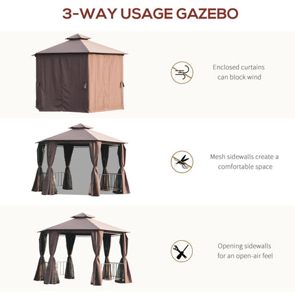 3 x 3(m) Hexagon Gazebo Patio Canopy Party Tent Outdoor Garden Shelter w/ 2 Tier