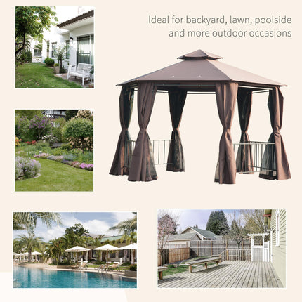 3 x 3(m) Hexagon Gazebo Patio Canopy Party Tent Outdoor Garden Shelter w/ 2 Tier