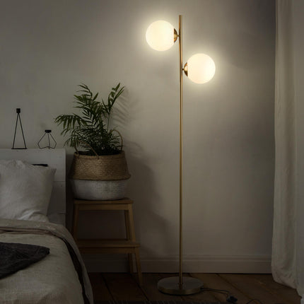 2 Lights Tree Floor Lamp for Living Room with Globe Lampshade, Standing Lamp for